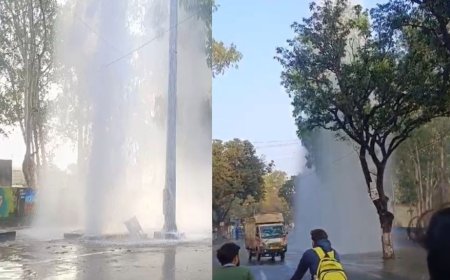 एसपी ऑफिस के पास फटी पानी की पाइपलाइन, 150 फुट का बना फब्बरा